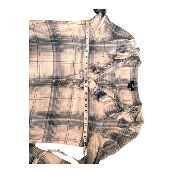 Paige Plaid Shirt Button Up Distressed Ruffle Collar Festival Semi Sheer Size M - Picture 6 of 9
